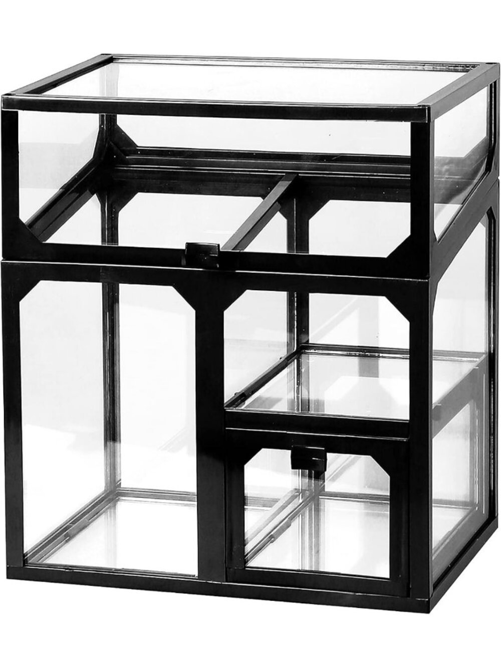 Vintage Black Glass Makeup Organizer - Multifunctional Dustproof Storage Case